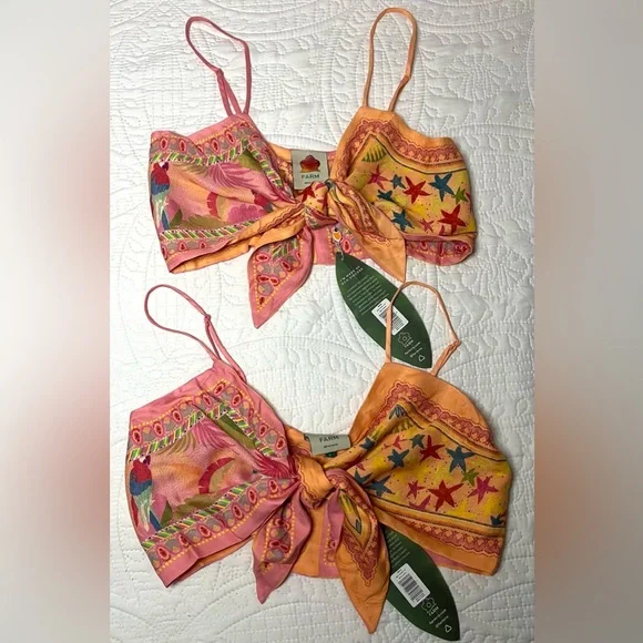 FARM Rio NWT Satin Print Scarf Tie Front Top - Picture 5 of 6